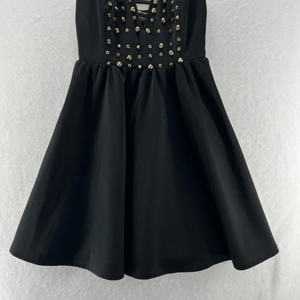 REVERSE Dress Sz Small Size A-Line Skater Mini Cage Strap Studded Stretch Black - Picture 13 of 13